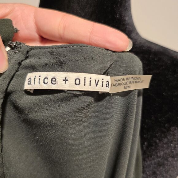 Alice + Olivia Frieda Embellished Trim Beaded Silk Dress Medium Womens Green - Picture 15 of 16